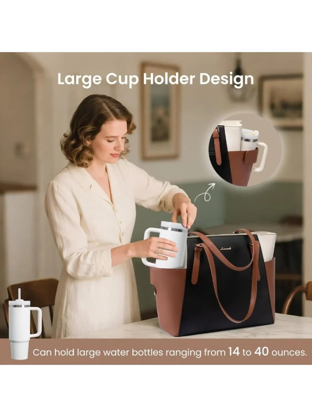 Stylish Leather Laptop Tote Bag for Women - Versatile Work & Computer Briefcase